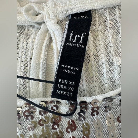 Zara trf collection Silver Sequins Disco Flowy Boho Blouse - Picture 12 of 16